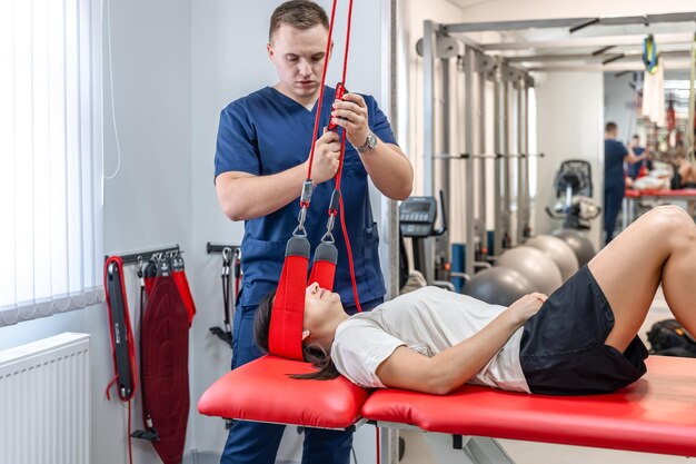Athlete undergoing physiotherapy rehabilitation